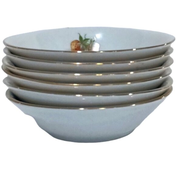 Vintage Kahla GDR Nappy Bowls Set of 6 Fruit Clusters in Centre w/Gold Edging - Picture 2 of 11
